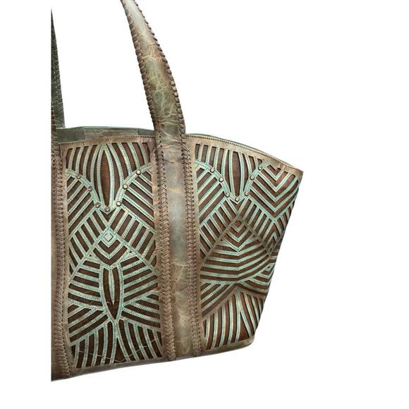 Corral Green Brown Leather Cut Out Shoulder Bag Purse Bling Western Rodeo - Picture 4 of 16